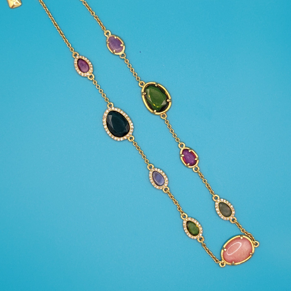 Gold and Purple Dainty Necklace with Gemstone Pendant